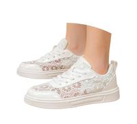 Generisch Damen Dirndl Schuhe und Trachten zum Kleid bei Oktoberfest Festival und Freizeit Freizeitschuhe mit Spitze Blumen elegant bequem flach atmungsaktiv im Sommer als Plateau Sneaker