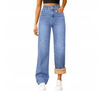 Generisch Damen Fleece Gefüttert Jeans Gerades Bein Winter Thermo Flanell Warm Denim Damen-Jeanshosen Jeanshose Jeanshosen Baggy High Waist Skinny Low Rise Weites Damenjeans