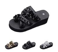 Generisch Damen Flip Flops Zehentrenner Plattform Sandalen Hausschuhe Plateau Strandschuhe Keilabsatz Hausschlappen Pantoffeln mit Pailletten Hallux Valgus Sommer Flach Pantolette Römersandalen