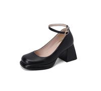 Generisch Damen Große Runde Geschlossene Zehe Mary Jane Matt PU Plateau Einriemen Spange Für Japan Retro Lolita Ausflug Geburtstag Sommerfest Das Ganze Jahr,Schwarz,39 EU