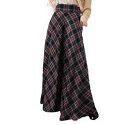 Generisch Damen Hohe Taille Lang Rock Elegant Kariert Winterrock Wollrock A-Linie Maxirock Herbst Faltenrock Elastische Taille Schottischer Stil Maxi Freizeitrock Retro Röcke