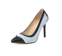 Generisch Damen Hoher Pfennigabsatz Pumps Zum Hineinschlüpfen Büroschuhe Spitze Zehen PU-Leder Kleid Schuhe,Blau,44 EU