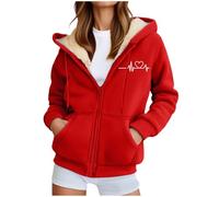 Generisch Damen Hoodie Fleecejacke Teddyfutter Hoodie,Teddy Fleece Jacke mit Kapuze Winterjacke Sweatjacke Thermo Kuschelige Flauschige Sweatshirt Warm Herbst Winter Kapuzenjacke (M-5Xl) Rot,L
