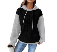 Generisch Damen Hoodie Oversized Kapuzenpullover 2024 Mode Pullover Herbst Winter Sweatshirt Lässig Casual Strick Kariertes Sport Streetwear Elegant Einfarbig Oberteile Mit Kapuze(A13 Black,L)