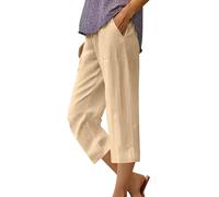 Generisch Damen Hosen Knielang Weite Leinenshorts Musselin Kurze Leichte Atmungsaktiv Strandshorts Hose High Waist Baggy Damenshorts Sommer Lockere Passform Leinenshorts Mit Kordelzug und Taschen