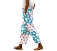 Generisch Damen Hosen Sale Travel Must Have 7/8 Hose Damen Sommer Leicht Capri Leinenhose Sommerhose Baumwolle Leinen Stoffhose Lockere Strandhose Freizeithose Blitzangebote des Tages Heute