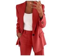 Generisch Damen Hosenanzug Elegant Business Anzug Set 2-teilig Slim fit Blazer Hose Outfit Casual Sportlich Freizeitanzug Mode Revers Longblazer Lang Hosen Tracksuit Baumwolle Streetwear