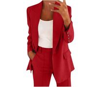 Generisch Damen Hosenanzug Elegant Business Anzug Set 2-teilig Slim fit Blazer Hose Outfit Casual Sportlich Freizeitanzug Mode Revers Longblazer Lang Hosen Tracksuit Baumwolle Streetwear
