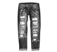 Generisch Damen Jeans Loch Boyfriend Jeanshosen Vintage Baggy Lang Denim Hose Casual Valentinstag Bedruckte Jeanshosen Straight Lässig Denim Pants Mid Waist Jeans mit Taschen
