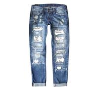 Generisch Damen Jeans Loch Boyfriend Jeanshosen Vintage Baggy Lang Denim Hose Casual Valentinstag Bedruckte Jeanshosen Straight Lässig Denim Pants Mid Waist Jeans mit Taschen