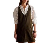 Generisch Damen Jeanskleid Sommer Casual Ärmellos Babydoll Mode Verwaschene Jeans Minikleider Trägerrock Rückenfrei Skirtall Jumpsuit Strapsrock mit Taschen Grün S