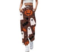 Generisch Damen Jogginghose Halloween Sweathose Baumwolle Skelett Atmungsaktiv Freizeithose Lockere Passform Totenkopf Freizeit Baggy Trainingshose Blutiges Gruselig Spinne, Kaffee, XL