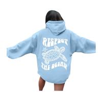 Generisch Damen Kapuzenpullover für Umweltschützer, Motiv „Respect The Ocean“, Kuschelige Sweatshirts für Frauen, Trendige Mode für Freizeit (A4-Light Blue, L)