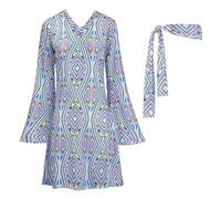 Generisch Damen Karneval 70er Jahre Hippie Disco Kleid Kopftuch Kleid Zweiteiliges Set (Blue, XL)