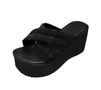Generisch Damen Keilsandalen Open Toe Riemchen Heel Sandalen Pantoletten Slide Sommer Schuhe Pantolette Keilabsatz Mit Fussbett Sommerschuhe Hausschuhe Absatz 37 Bequeme Slippers Women Schwarz 38