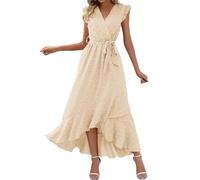 Generisch Damen Kleid Lang Sale Kleidung Sale Kleid Lang Damen Sommer Damen 2025 Wickelkleid Mit V-Ausschnitt, Rüschenärmel, Punkte, Boho-Rüschen, Fließend, Maxikleider Kurze Elegante Kleider