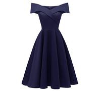 Generisch Damen Kleider EIN-Wort-Kragen Sexy Tailliertes Midikleid übergroßem Saum Cocktailkleid Festliche Kleider Abendkleid Einfarbig Vintage Retro übergroßem Saum Brautjungfernkleid