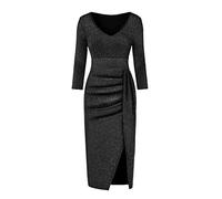 Generisch Damen Kleider Elegant Festlich Abendkleid Glänzend Einhalsschlitz Damenkleid Damen Hüfttaschenkleid Glänzend Einhalsschlitz Damenkleid Brautkleid Standesamt Kurz