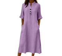 Generisch Damen Kleider Sommer, Strandkleid Damen, Lässiges Einfarbiges Midikleid Mit Knopfleiste Bequemes Locker Geschnittenes Sommerkleid Mit Taschen