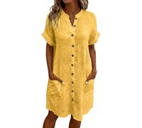 Generisch Damen Kleider, Sommerkleid Damen Leicht, Lässiges Hemdblusenkleid Mit Langen ÄRmeln Lockerer Passform Stehkragen Einfarbig Mittellang