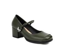 Generisch Damen Knöchelriemen Mary-Janes Mit Schnalle Quadratischer Zehen PU-Leder Kleid Schuhe Niedrige Absatz Plateau Pumps,Grün,39 EU