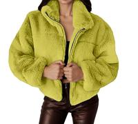 Generisch Damen Kunstfelljacke Kurz Fleecejacke Winter Warme Teddy Mantel mit Kapuze Plüschjacke Revers Felljacke Oversized Y2K Kapuzenjacke Kurzjacke Elegante Verdickte Winterjacke