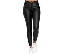Generisch Damen Kunstleder Leggings Thermo Leder High Waist Stretch Skinny Hose Leggins PU Lederhose Strumpfhosen Sexy Treggins Lederoptik Dünn Gefüttert Faux Leather Hosen Winter
