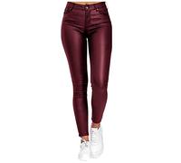 Generisch Damen Kunstleder Leggings Thermo Leder High Waist Stretch Skinny Hose Leggins PU Lederhose Strumpfhosen Sexy Treggins Lederoptik Dünn Gefüttert Faux Leather Hosen Winter