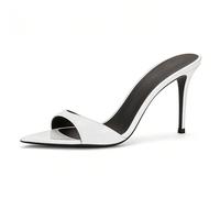 Generisch Damen Lackleder Spitz Zehen Sommerabsätze Stiletto High Heel Hochzeit Mules Zum Hineinschlüpfen Abendball Party Schuhe,Weiß,42 EU