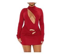 Generisch Damen Langarm-Minikleid mit Stehkragen Raffungen und figurbetontem Schnitt sexy Cut-Out-Kleid für Partys und Clubs