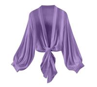 Generisch Damen Langarm V-Ausschnitt Chiffon Bolero Elegant Bolerojacke Leicht Luftig Sommer Cardigan Jäckchen Festliche Kurzjacke Schulterjacke Lila M