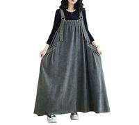 Generisch Damen Latzkleider, Maxi, Lässig, Locker, Jeans Latzhose, Vintage, Verwaschen, mit Knöpfen, Hosenträgern, Baggy Overall, Lange Jeansröcke mit Taschen, Mehrfarbig, Verwaschenes Blau, Größe S