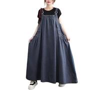 Generisch Damen Latzkleider, Maxi, Lässig, Lockere Jeans Latzhose, Vintage, Verwaschen, mit Knöpfen, Hosenträgern, Baggy Overall, Lange Jeansröcke mit Taschen, Mehrfarbig, Dunkelblau, S