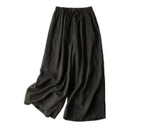 Generisch Damen Leinenhose Sommer 2025 Casual Frühling Knopfleiste Japanische Weite Bein Lazy Baumwolle Leinen Einfarbig Freizeithose Elastische Lockere Hose Für Frauen Löcher Hose Deals of The Day