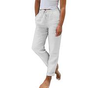 Generisch Damen Leinenhose Sommer 2025 Hose Casual Leinen Leicht Hosen Leinenhose Freizeithose Hose Elastisch Hohe Taille Einfarbig Weites Bein Lockere Hose Knopfleiste Hose Damen Schwarz One Size