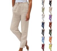 Generisch Damen Leinenhose Sommer 2025 Hose Casual Leinen Leicht Hosen Leinenhose Freizeithose Hose Elastisch Hohe Taille Einfarbig Weites Bein Lockere Hose Knopfleiste Hose Damen Schwarz One Size