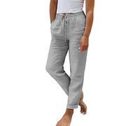 Generisch Damen Leinenhose Sommer 2025 Hose Casual Leinen Leicht Hosen Leinenhose Freizeithose Hose Elastisch Hohe Taille Einfarbig Weites Bein Lockere Hose Knopfleiste Hose Damen Schwarz One Size