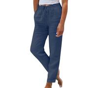 Generisch Damen Leinenhose Sommer 2025 Hose Casual Leinen Leicht Hosen Leinenhose Freizeithose Hose Elastisch Hohe Taille Einfarbig Weites Bein Lockere Hose Knopfleiste Hose Damen Schwarz One Size