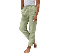 Generisch Damen Leinenhose Sommer 2025 Hose Casual Leinen Leicht Hosen Leinenhose Freizeithose Hose Elastisch Hohe Taille Einfarbig Weites Bein Lockere Hose Knopfleiste Hose Damen Schwarz One Size