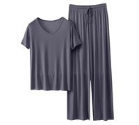 Generisch Damen Loungewear Set Sommer Kurzarm T Shirt und Lang Schlafanzughosen Homewear 2 Pieces Outfits Elegant Pyjama Rundhals Elastischer Bund Sleepwear Hausanzug Outdoor Freizeit Sets