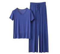 Generisch Damen Loungewear Set Sommer Kurzarm T Shirt und Lang Schlafanzughosen Homewear 2 Pieces Outfits Elegant Pyjama Rundhals Elastischer Bund Sleepwear Hausanzug Outdoor Freizeit Sets