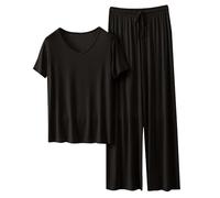 Generisch Damen Loungewear Set Sommer Kurzarm T Shirt und Lang Schlafanzughosen Homewear 2 Pieces Outfits Elegant Pyjama Rundhals Elastischer Bund Sleepwear Hausanzug Outdoor Freizeit Sets