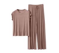 Generisch Damen Loungewear Set Sommer Kurzarm T Shirt und Lang Schlafanzughosen Homewear 2 Pieces Outfits Elegant Pyjama Rundhals Elastischer Bund Sleepwear Hausanzug Outdoor Freizeit Sets