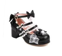 Generisch Damen Mary Jane Schuhe Blockabsatz Spitze Schleife Party | 5cm Absatz, 1,5cm Plateau, Multi-Riemen mit Spitze, Schleifen, Herzschnallen, süße Partyschuhe