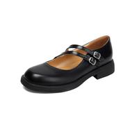 Generisch Damen Mary Jane Schuhe Runde Spitze PU Zwei Verstellbare Schnallenriemen Niedriger Blockabsatz Dünnes Plateau Geschlossene Spitze Büro Schule Alltag Wochenende Pumps,Schwarz,40 EU