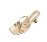 Generisch Damen Metall Viereck Zeh Mules Spoolabsatz Strass Gepolsterte Sohle