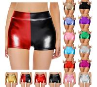 Generisch Damen Metallic Hotpants Glänzende eng anliegende Shorts mit hoher Taille Lederoptik für Tanz Sport Disco Pole Dance Rave Party Fasching und Karneval Sexy Hot-Pants Hohe Taille PU Kurze Hose