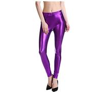 Generisch Damen Metallic Leggings Silber Hohe Taille Glänzend Lederoptik Gefüttert Thermo High Waist Wet Look Party Disco Clubwear Karneval 80er Jahre Leggings