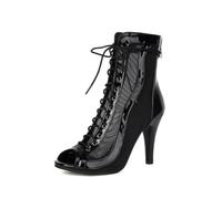 Generisch Damen Metallic Mesh Stiefeletten Open Toe Schnürung Lackleder Pumps Stiletto High Heels Rückseite Reißverschluss Transparent Party Schuhe