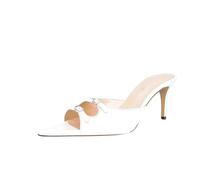 Generisch Damen Mules Weiß Satin Spitz Zehen Stiletto High Heels Brautschuhe Slip on Sandalen Mit Verstellbaren Schnallenriemen Sommer,Weiß,39 EU